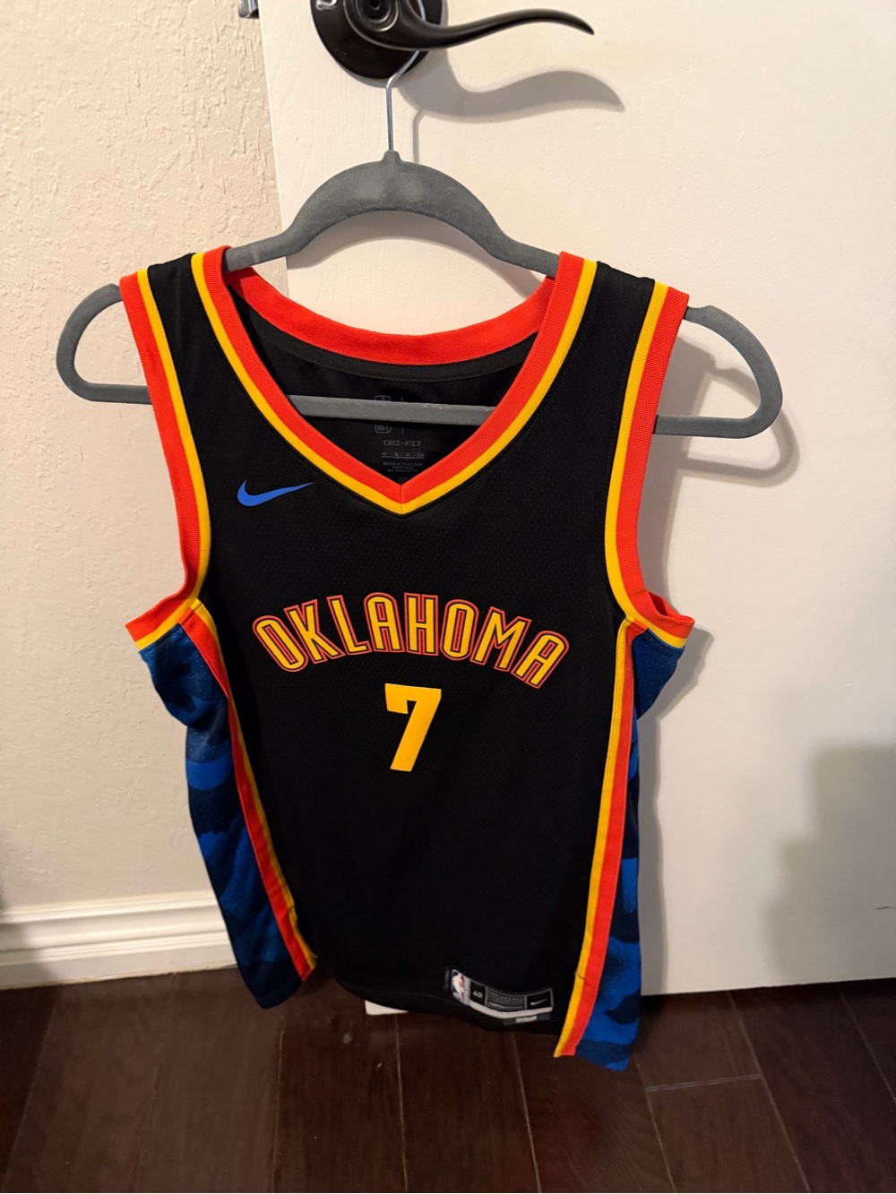Nike Black Oklahoma Thunder #7 Basketball Jersey with Red and Yellow Trim